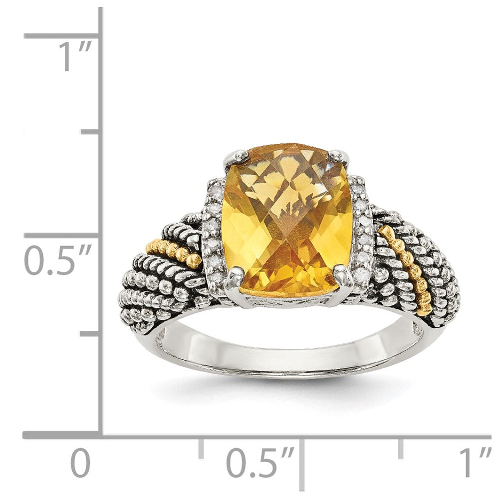 Sterling Silver Antiqued w/14k Diamond and Citrine Ring