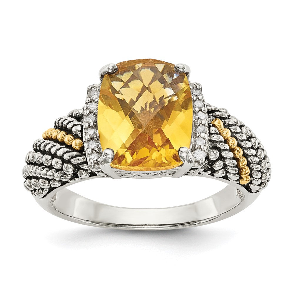 Sterling Silver Antiqued w/14k Diamond and Citrine Ring