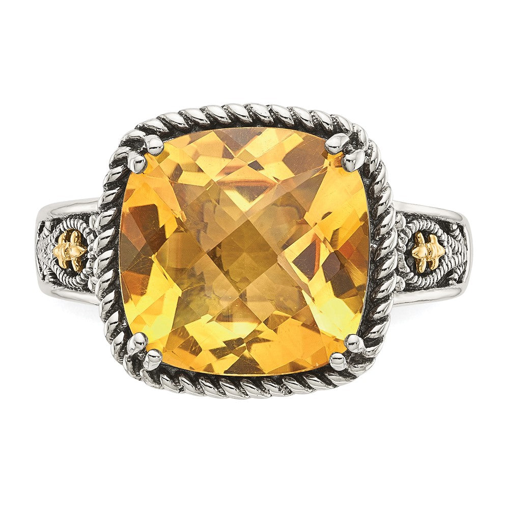 Sterling Silver Antiqued w/14k Citrine Ring