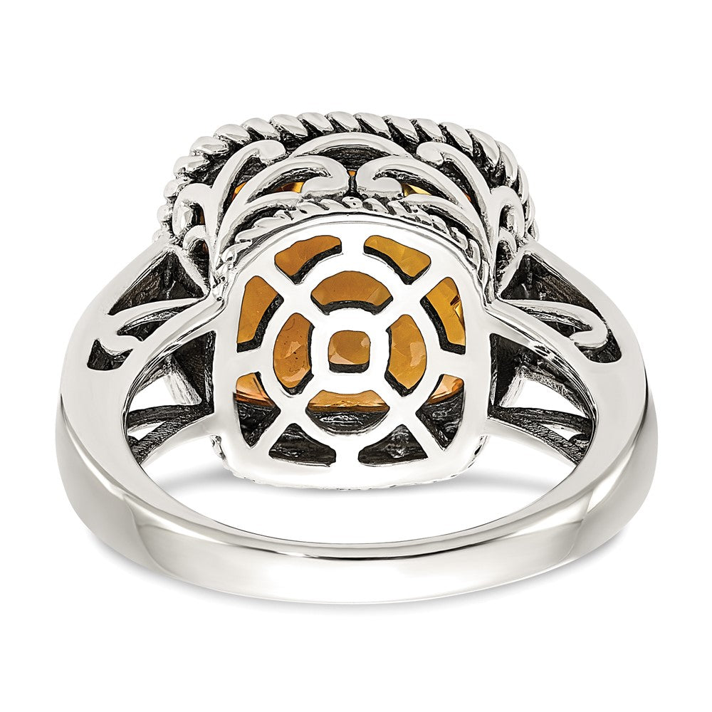 Sterling Silver Antiqued w/14k Citrine Ring