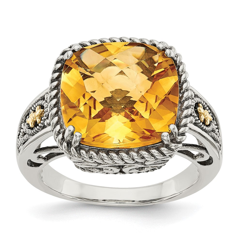 Sterling Silver Antiqued w/14k Citrine Ring