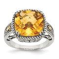 Sterling Silver Antiqued w/14k Citrine Ring