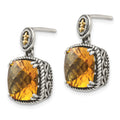 Sterling Silver Antiqued w/14k Citrine Dangle Post Earrings