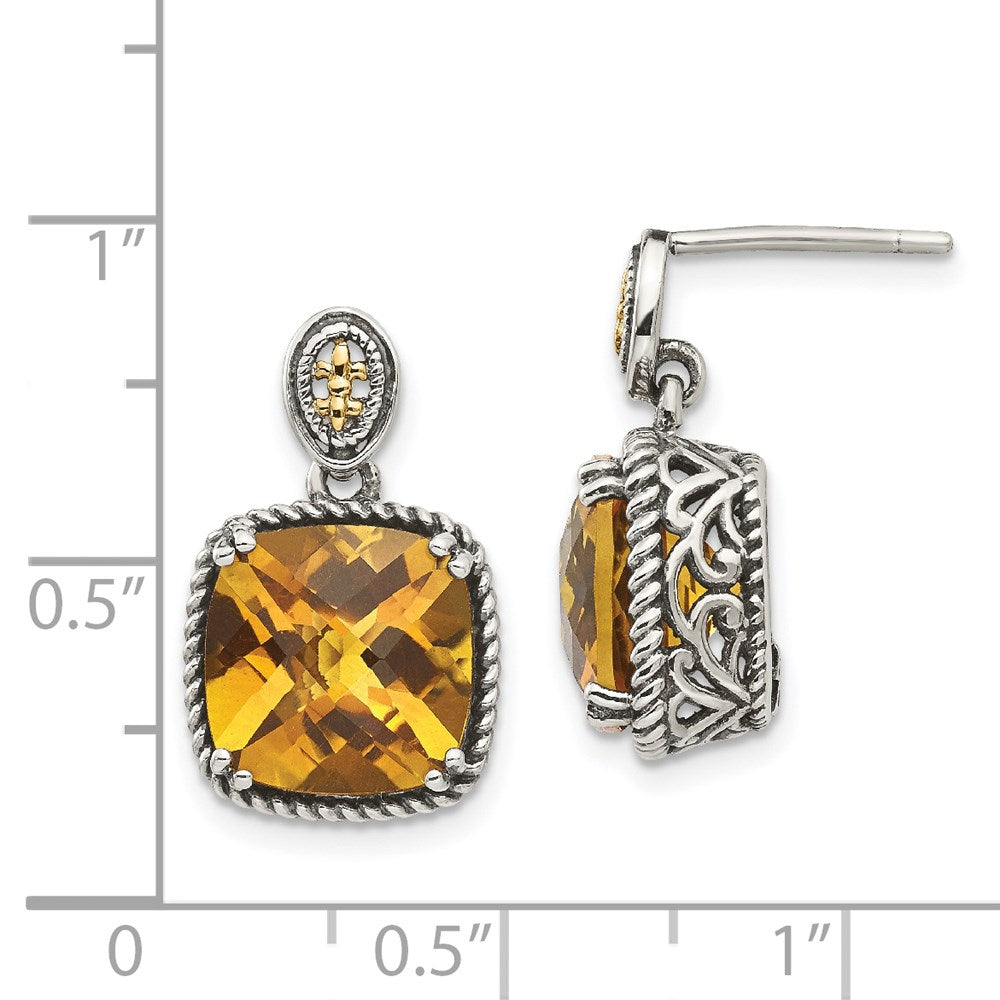 Sterling Silver Antiqued w/14k Citrine Dangle Post Earrings