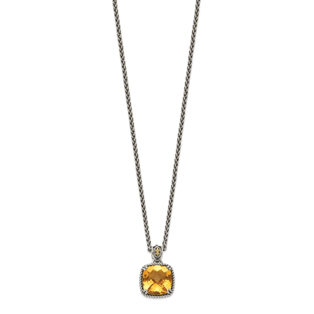 Sterling Silver Antiqued w/14k Citrine Necklace