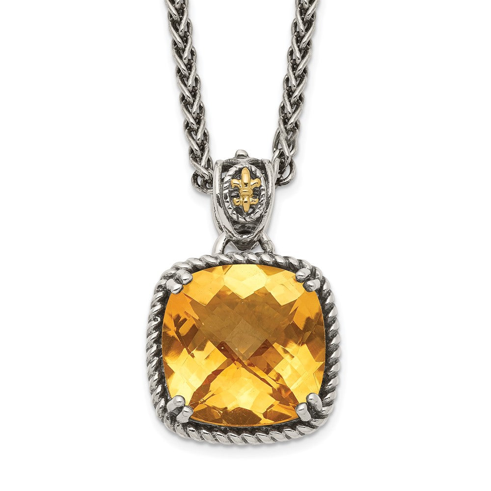 Sterling Silver Antiqued w/14k Citrine Necklace