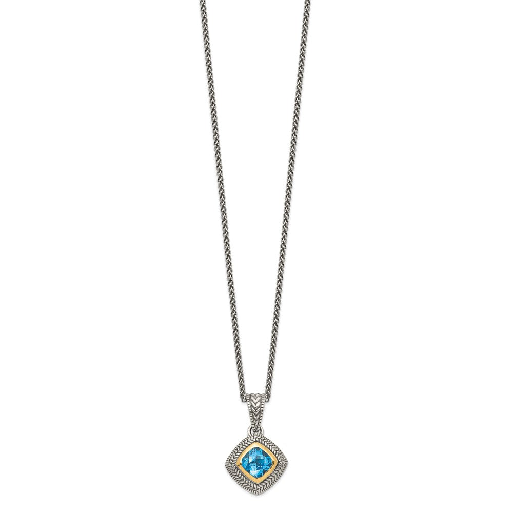 Sterling Silver Antiqued w/14k Sky Blue Topaz Necklace