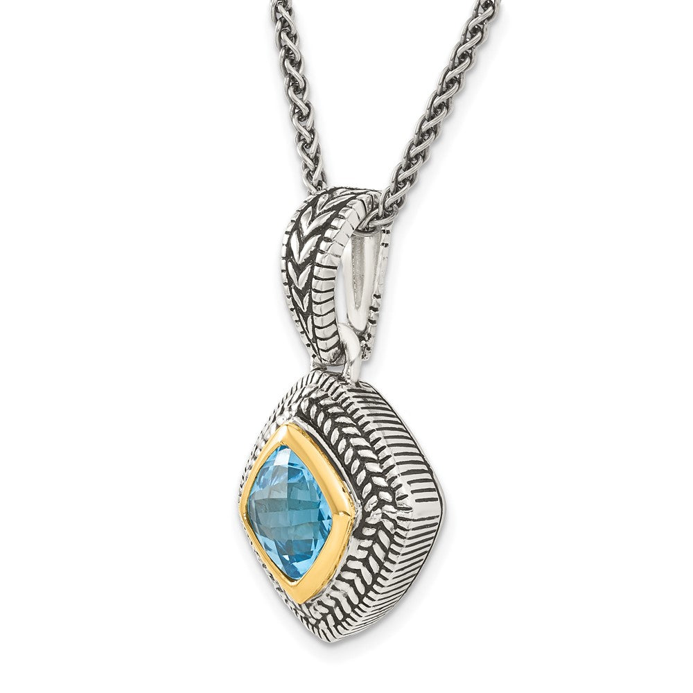 Sterling Silver Antiqued w/14k Sky Blue Topaz Necklace