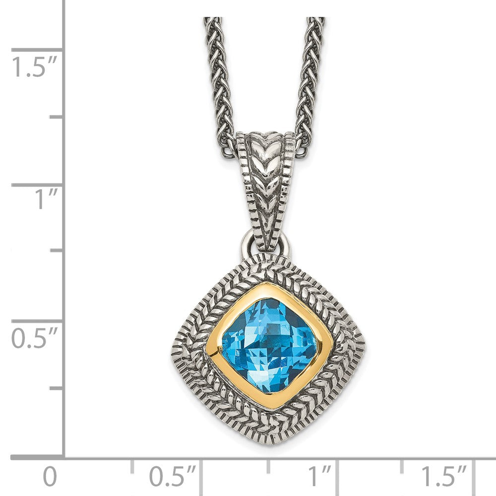 Sterling Silver Antiqued w/14k Sky Blue Topaz Necklace