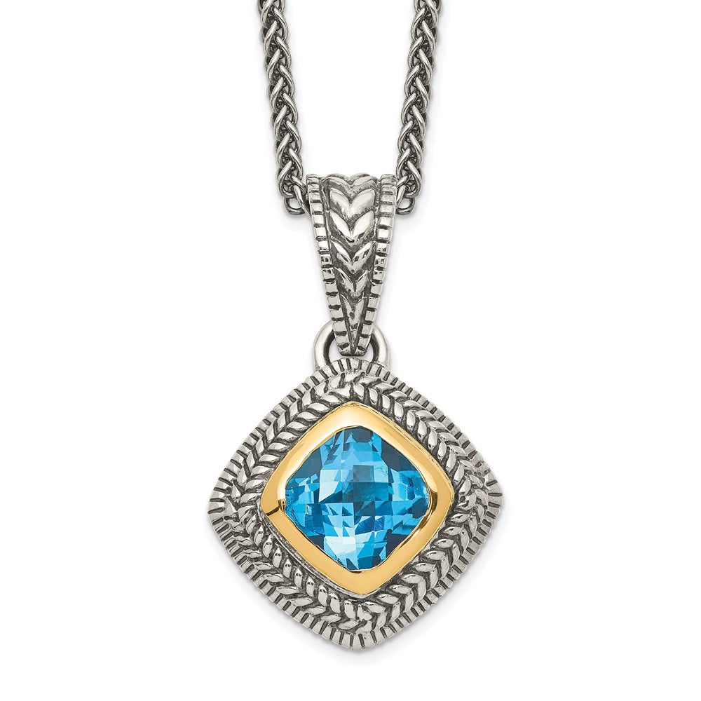Sterling Silver Antiqued w/14k Sky Blue Topaz Necklace