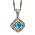 Sterling Silver Antiqued w/14k Sky Blue Topaz Necklace