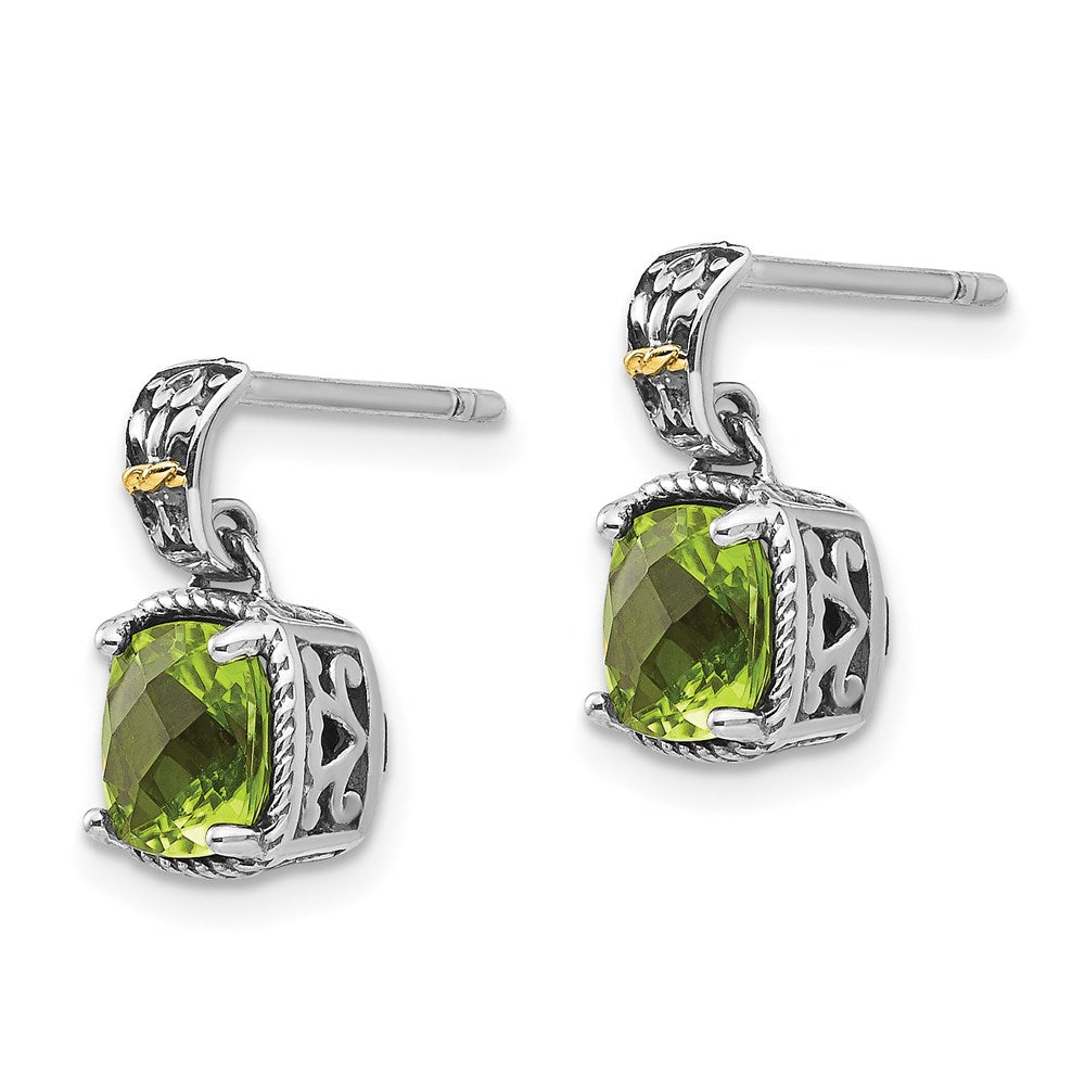 Sterling Silver Antiqued w/14k Peridot Dangle Post Earrings