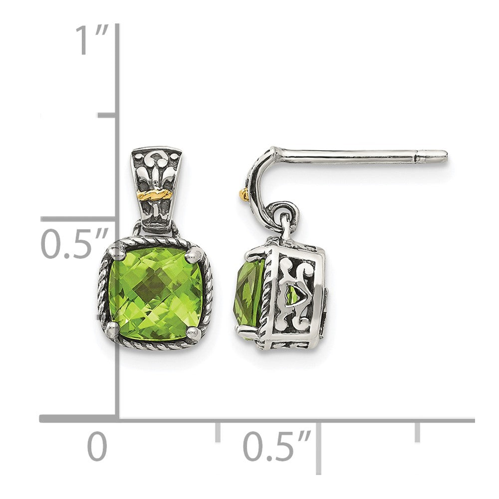 Sterling Silver Antiqued w/14k Peridot Dangle Post Earrings