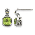 Sterling Silver Antiqued w/14k Peridot Dangle Post Earrings