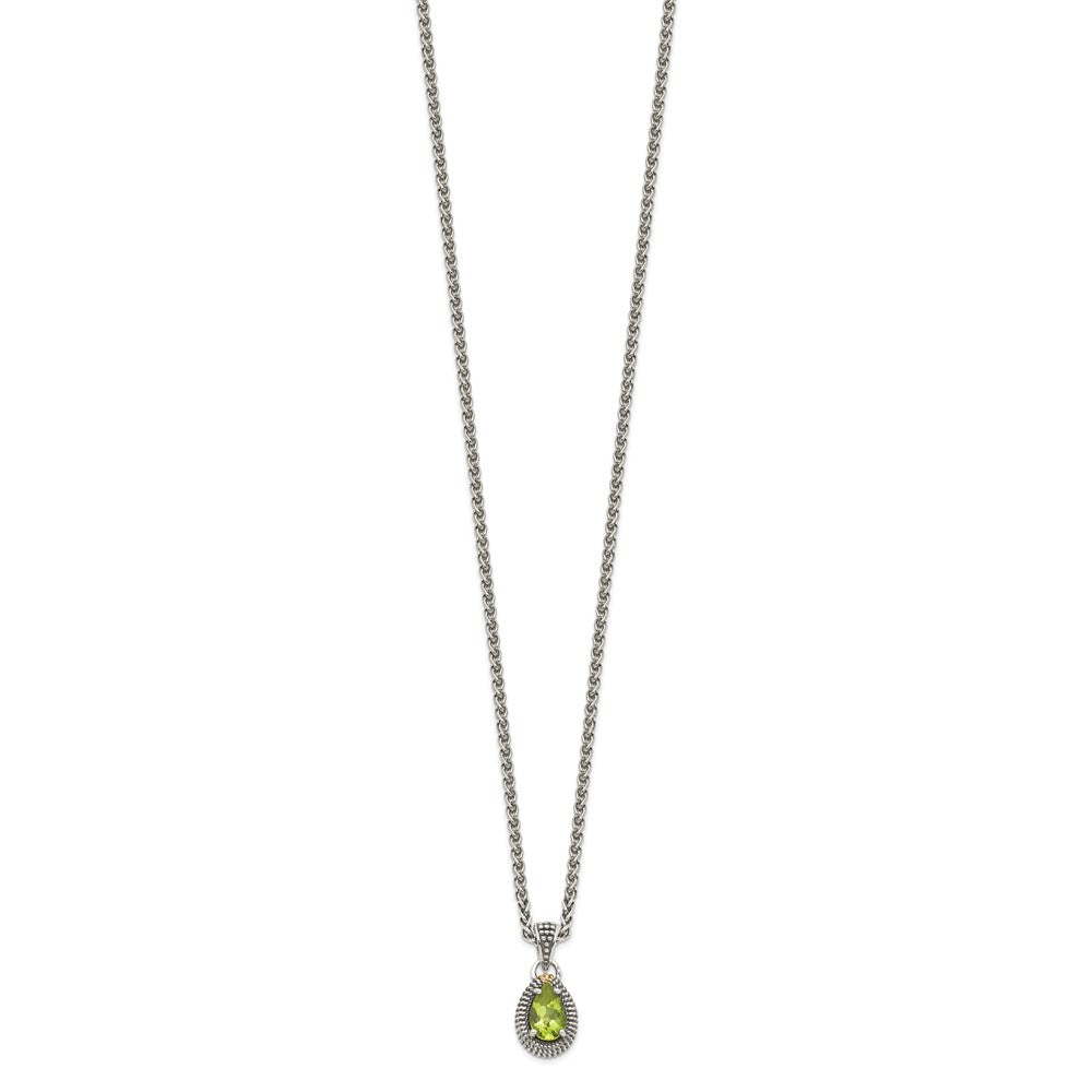 Sterling Silver Antiqued w/14ky Peridot Pear Shaped Necklace
