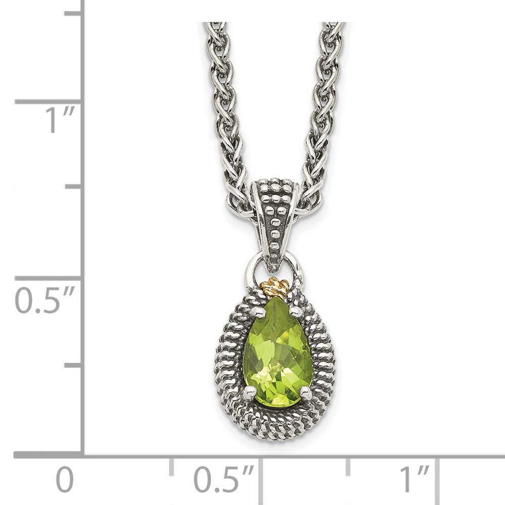 Sterling Silver Antiqued w/14ky Peridot Pear Shaped Necklace