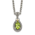 Sterling Silver Antiqued w/14ky Peridot Pear Shaped Necklace