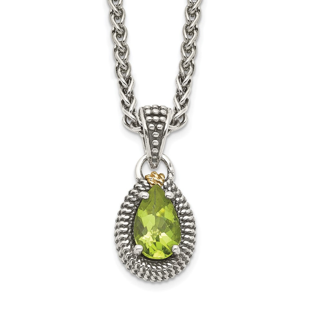 Sterling Silver Antiqued w/14ky Peridot Pear Shaped Necklace