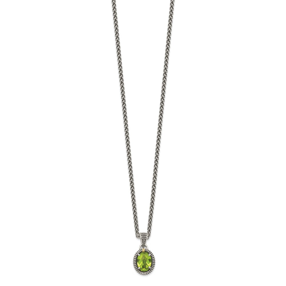 Sterling Silver Antiqued w/14ky Peridot Oval Necklace