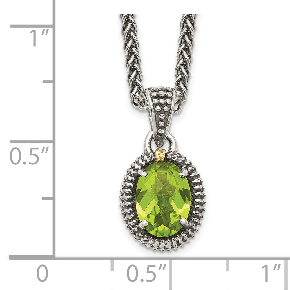 Sterling Silver Antiqued w/14ky Peridot Oval Necklace