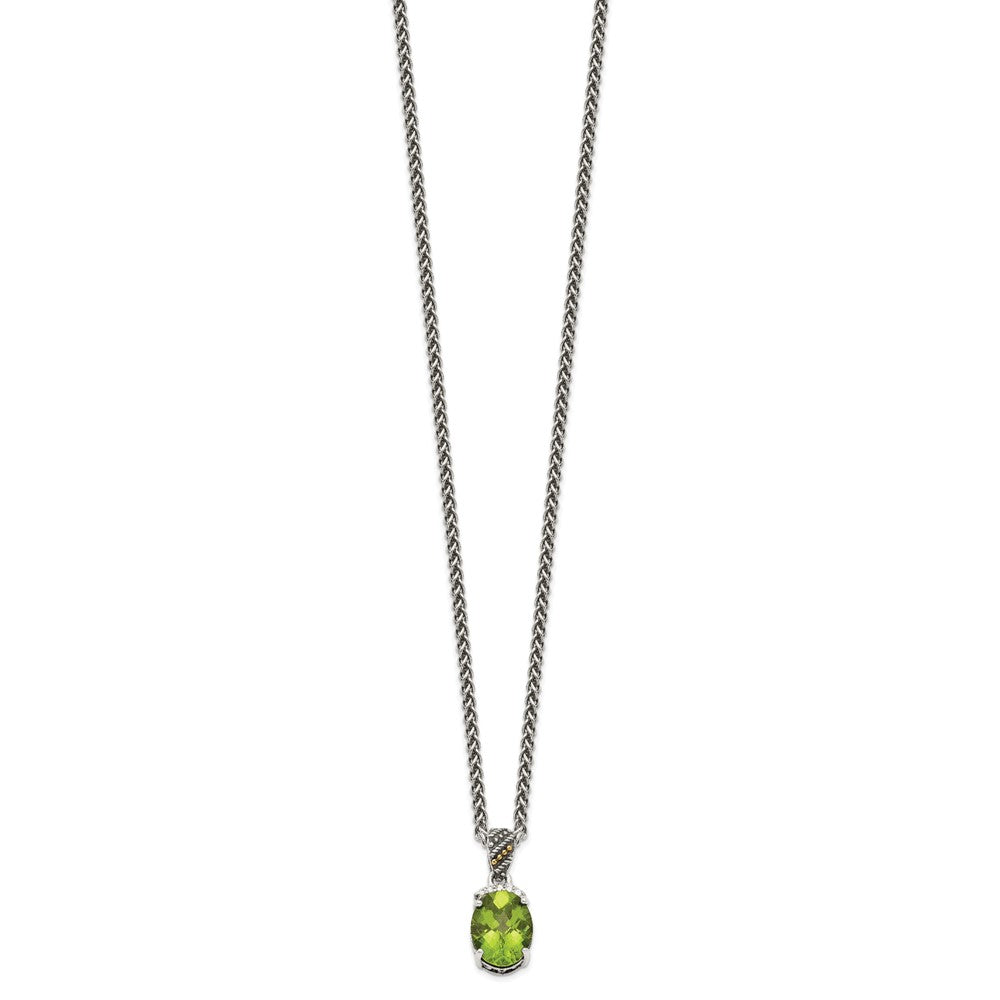 Sterling Silver Antiqued w/14k Peridot & Diamond Necklace