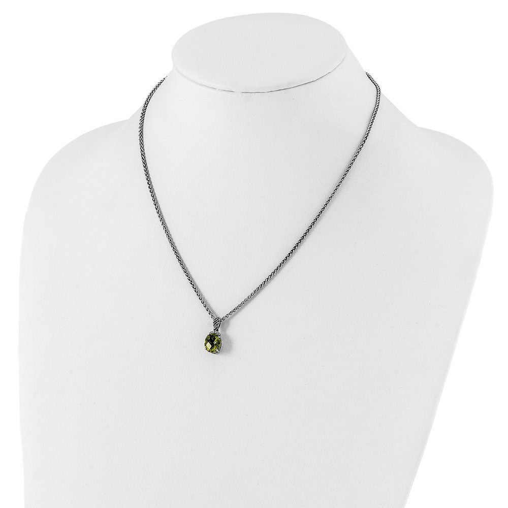 Sterling Silver Antiqued w/14k Peridot & Diamond Necklace