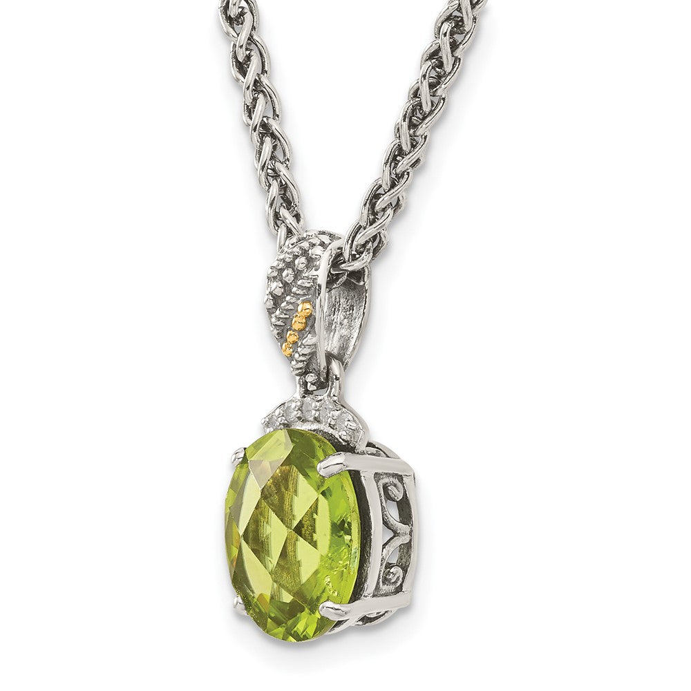 Sterling Silver Antiqued w/14k Peridot & Diamond Necklace