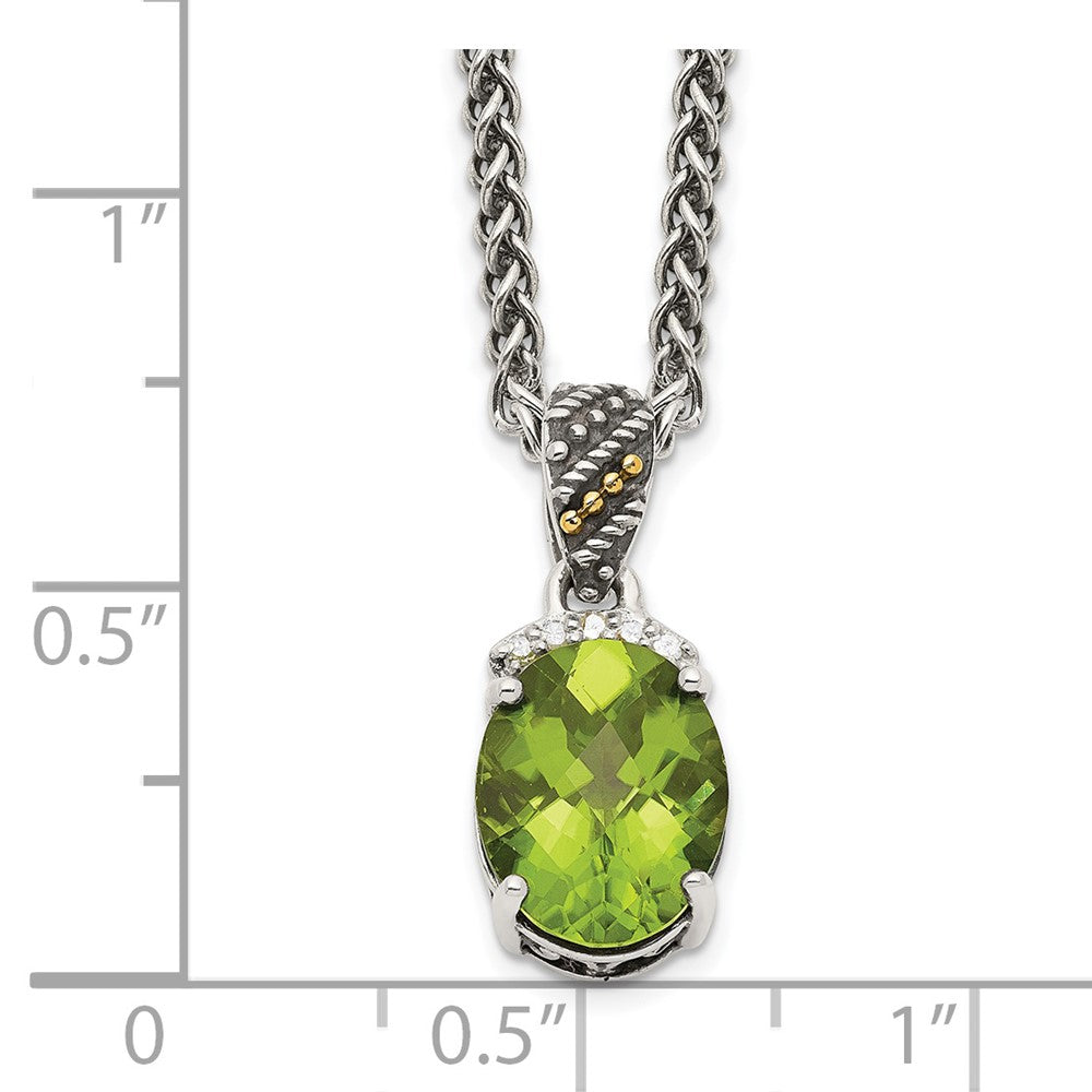 Sterling Silver Antiqued w/14k Peridot & Diamond Necklace