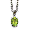 Sterling Silver Antiqued w/14k Peridot & Diamond Necklace