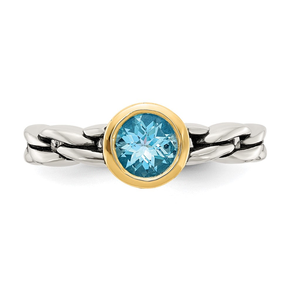 Sterling Silver Antiqued w/14k Sky Blue Topaz Ring