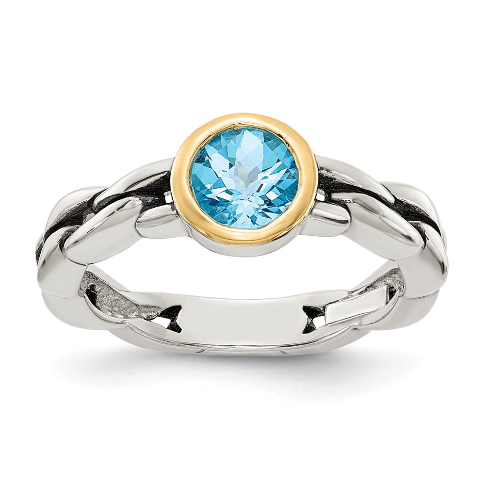 Sterling Silver Antiqued w/14k Sky Blue Topaz Ring