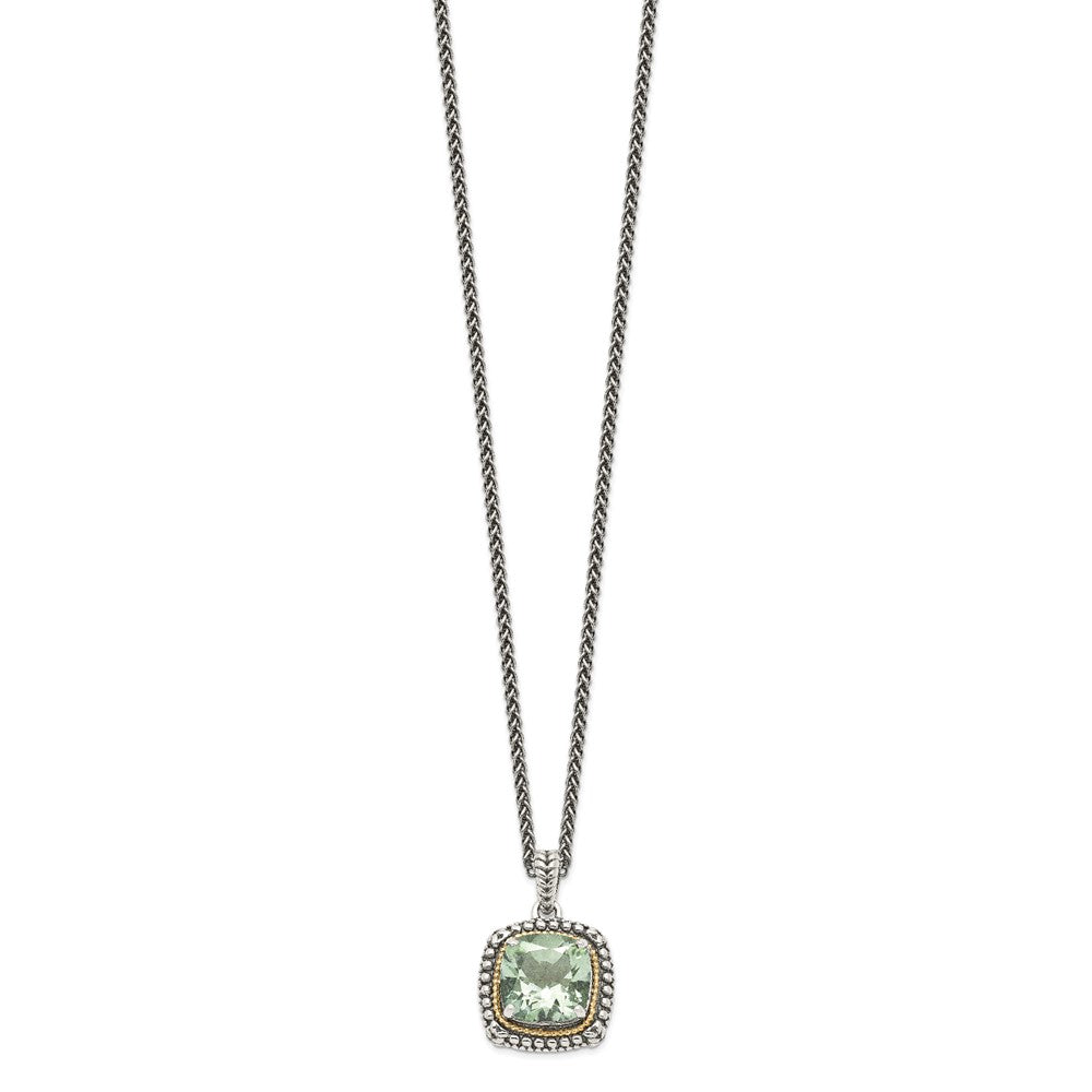Sterling Silver Antiqued w/14k Green Quartz Necklace