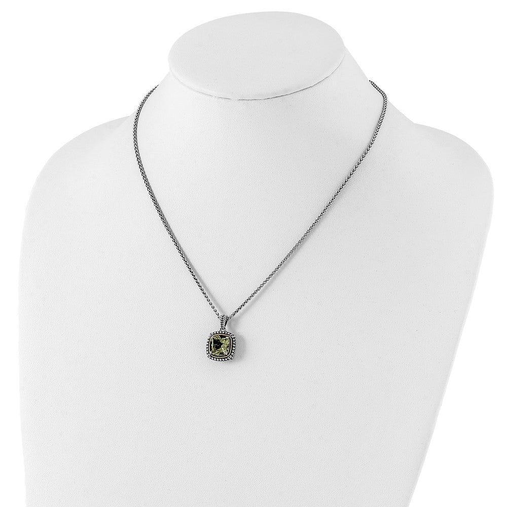 Sterling Silver Antiqued w/14k Green Quartz Necklace