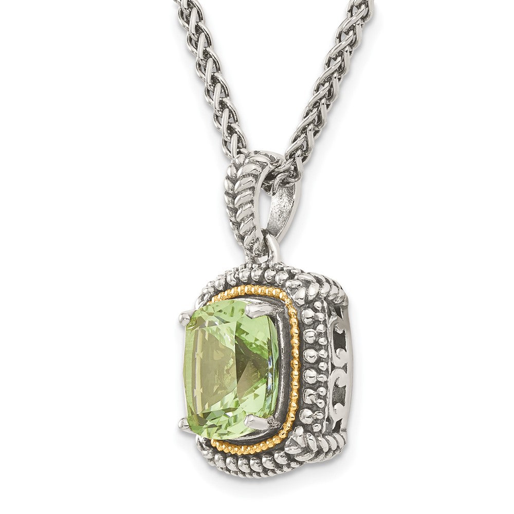 Sterling Silver Antiqued w/14k Green Quartz Necklace