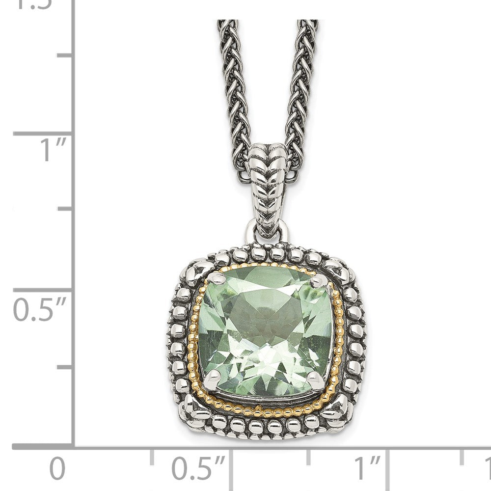 Sterling Silver Antiqued w/14k Green Quartz Necklace