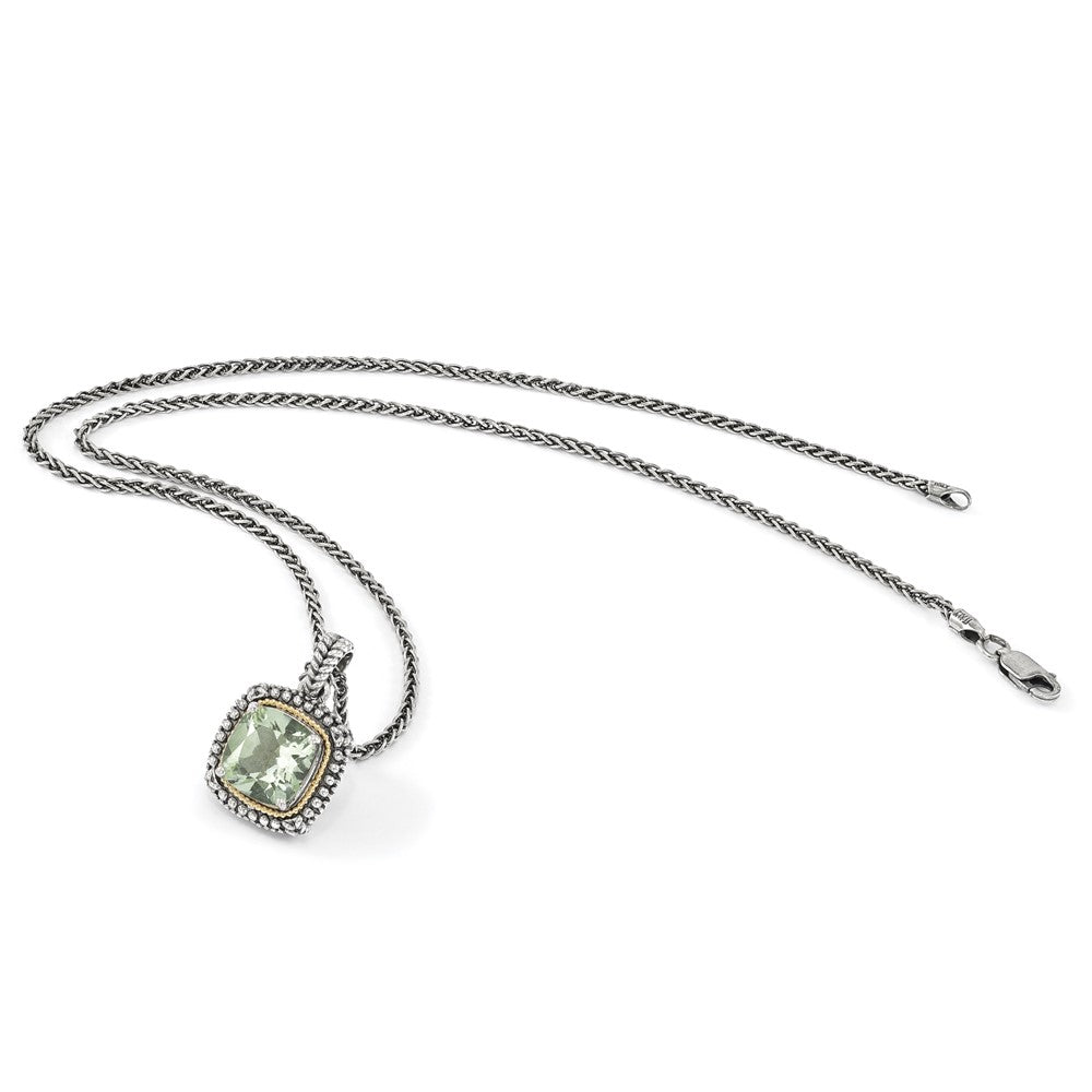 Sterling Silver Antiqued w/14k Green Quartz Necklace