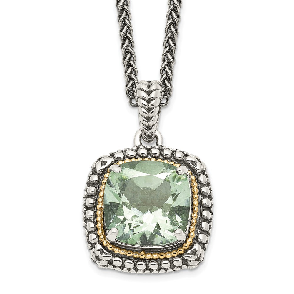Sterling Silver Antiqued w/14k Green Quartz Necklace