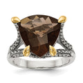 Sterling Silver Antiqued w/14k Smoky Quartz Ring