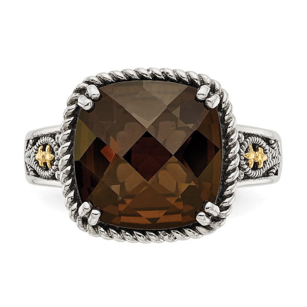 Sterling Silver Antiqued w/14k Smoky Quartz Ring
