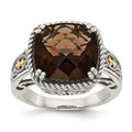 Sterling Silver Antiqued w/14k Smoky Quartz Ring