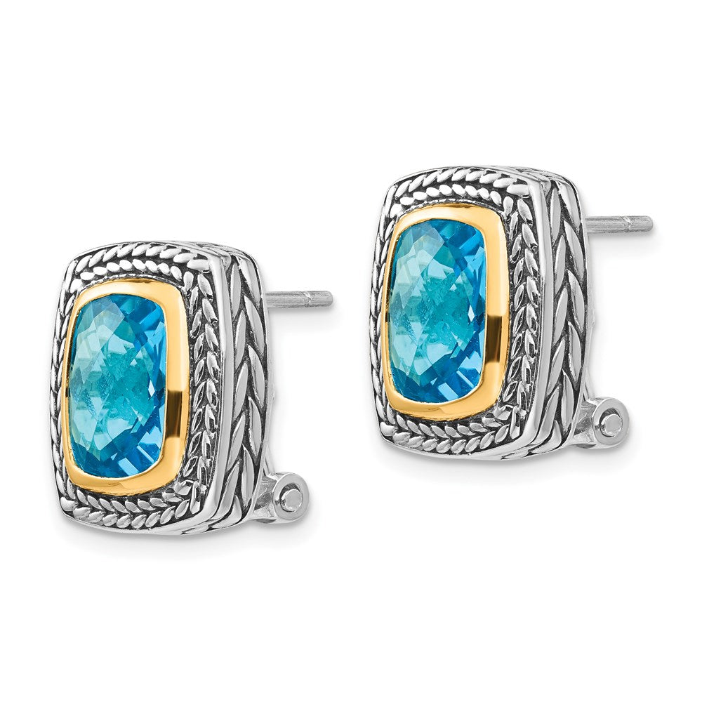 Sterling Silver Antiqued w/14k Swiss Blue Topaz Earrings