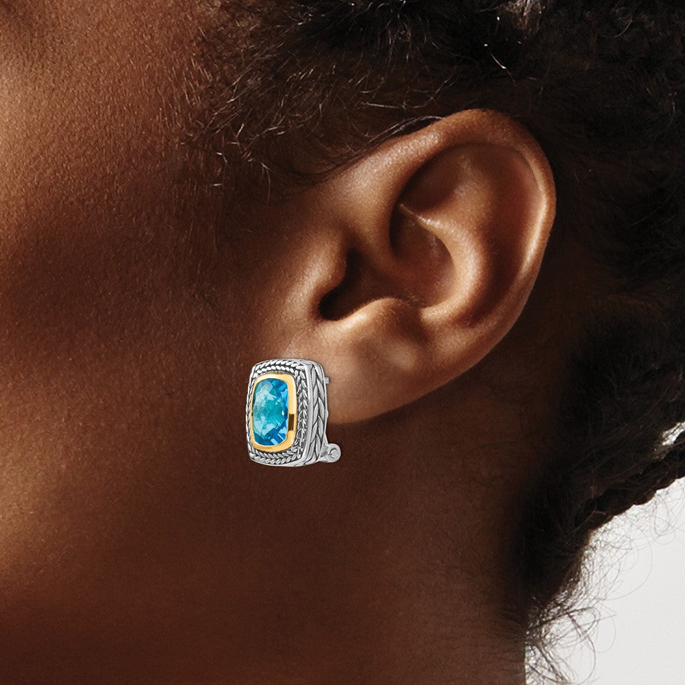 Sterling Silver Antiqued w/14k Swiss Blue Topaz Earrings