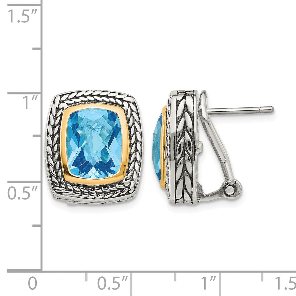 Sterling Silver Antiqued w/14k Swiss Blue Topaz Earrings