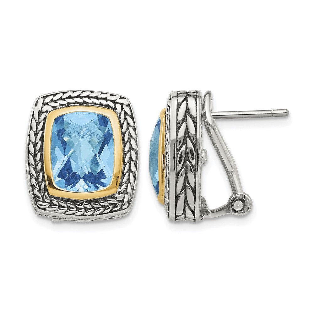 Sterling Silver Antiqued w/14k Swiss Blue Topaz Earrings