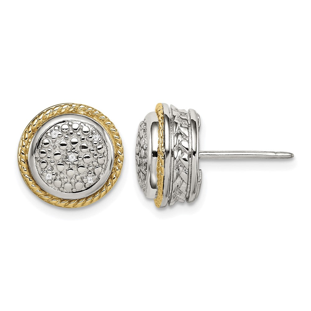 Sterling Silver Rhodium-plated w/ 14k Polished Diamond Earrings