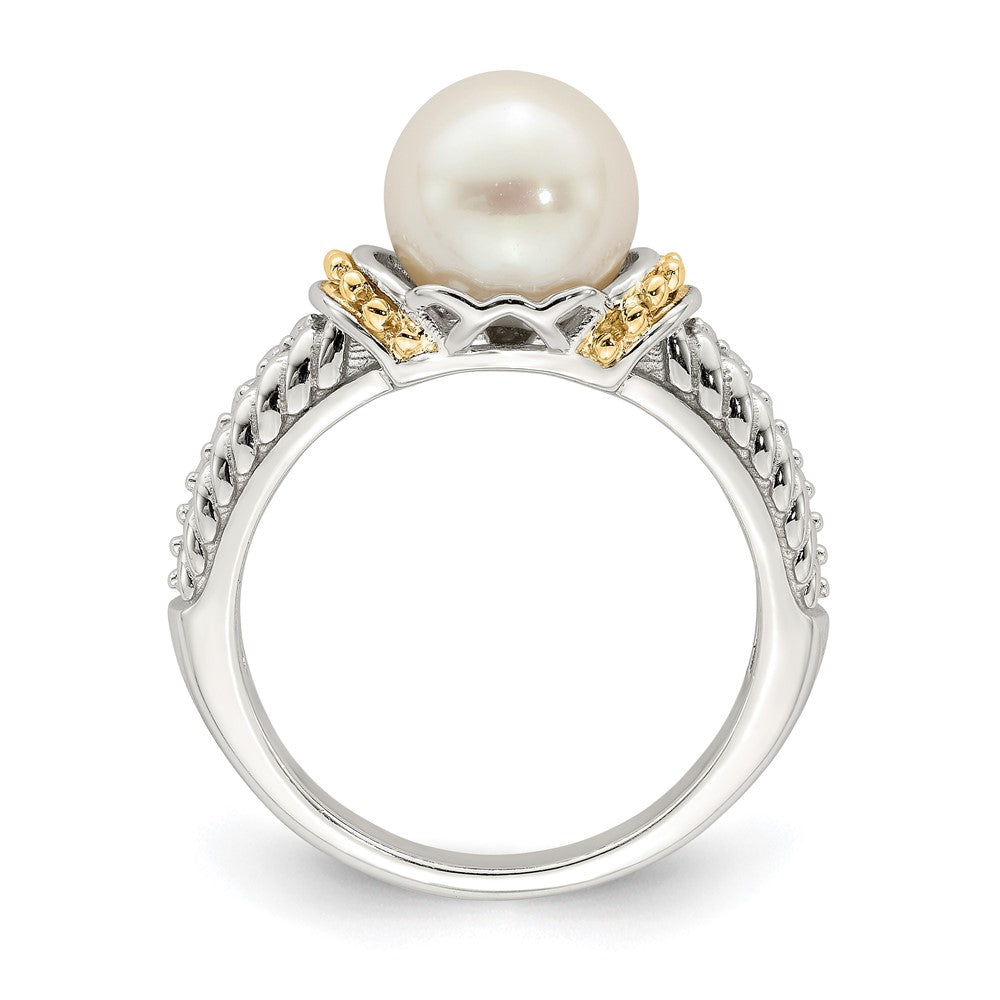 Sterling Silver Rhodium-plated w/ 14K Accent 8-9mm FWC Pearl Ring