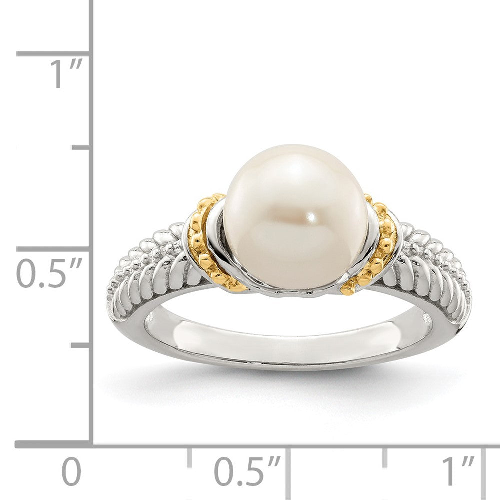 Sterling Silver Rhodium-plated w/ 14K Accent 8-9mm FWC Pearl Ring