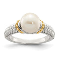 Sterling Silver Rhodium-plated w/ 14K Accent 8-9mm FWC Pearl Ring