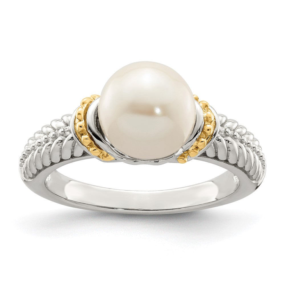 Sterling Silver Rhodium-plated w/ 14K Accent 8-9mm FWC Pearl Ring