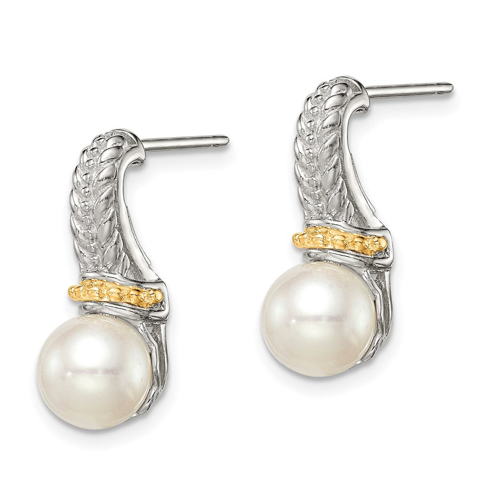 Sterling Silver RH-pltd w/14K Accent 7-8mm FWC Pearl Post Earrings